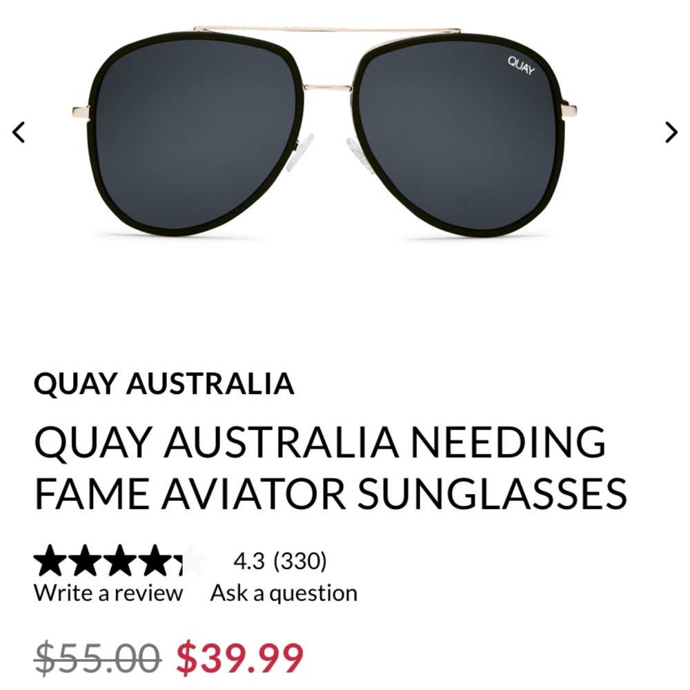 Quay Australia Needing Fame Aviator Sunglasses